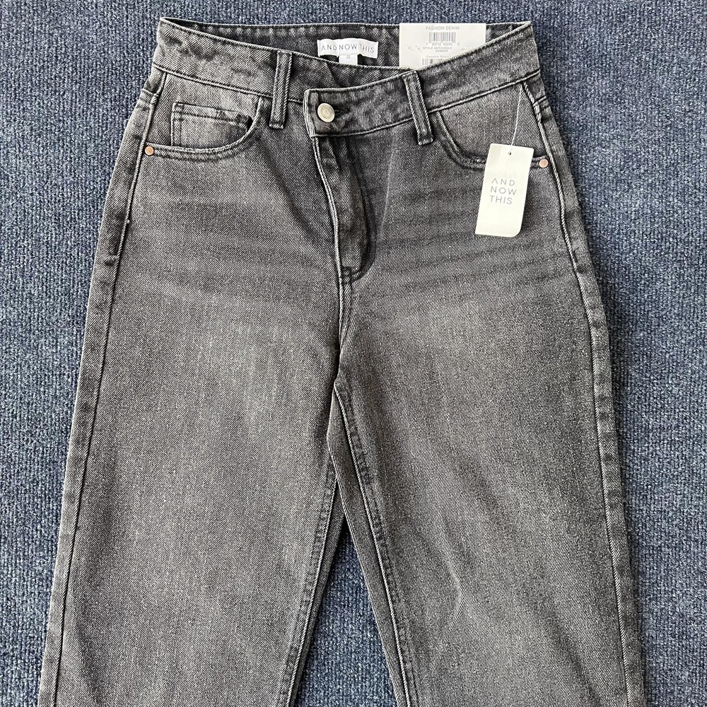And Now This‎ Jeans Womens 25 Gray High Rise Straight Cropped Criss Cross Dumont